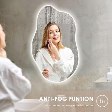 Дзеркало для ванної кімнати Dripex LED з підсвічуванням, сенсорне керування, регулювання яскравості, 3 кольори світла, без запотівання, асиметричне, 85x52 см