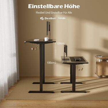 Регульований стіл JUMMICO з 2 моторами, чорний. Стільниця з USB-портами, 3 рівня пам'яті