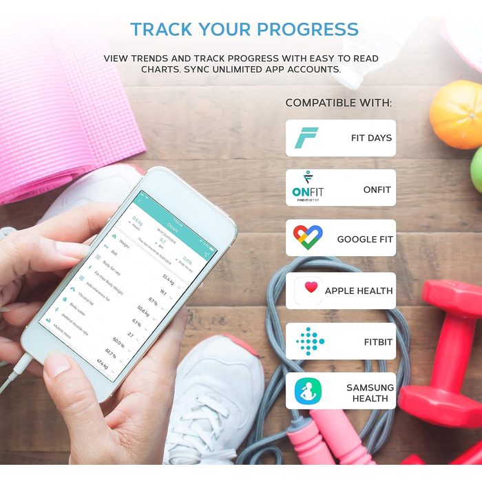 Отримайте розумні ваги для ванної кімнати Fit - цифрові ваги для тіла - Bluetooth, додаток Fitdays/Onfit, РК-дисплей - білий