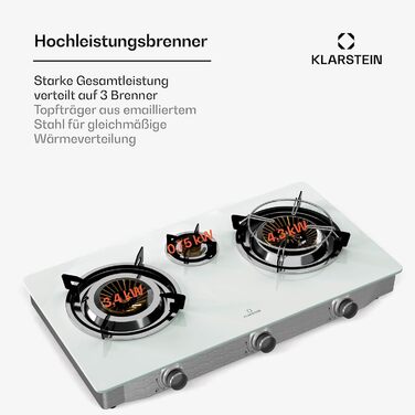 Газова плитка Klarstein Gaskocher 2-Flammiga: 7.7kW, нержавіюча сталь, для кемпінгу та дому, портативна, 2 конфорки (без редуктора)