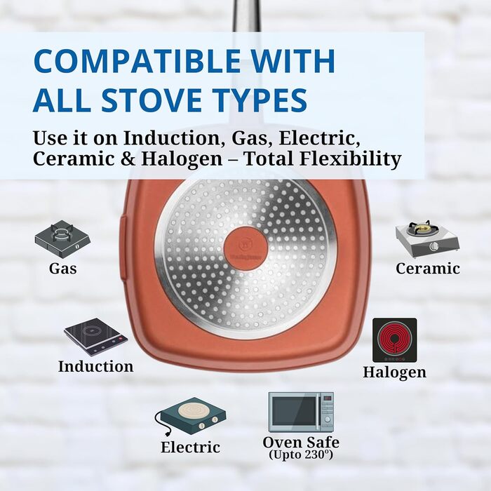 Сковорода-гриль Westinghouse PERFORMANCE SERIES 28 см з нержавіючої сталі, для індукції, грилю та всіх плит, з антипригарним покриттям, для духовки та мийки, алюміній (червоно-коричневий)