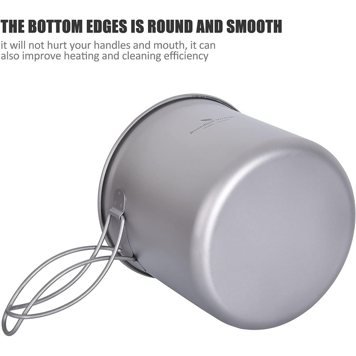 Набір кухонного посуду iBasingo для кемпінгу: титановий посуд з відкидним ручками, 1500 мл каструля та 500 мл сковорода, ідеальний для туризму та пікніків