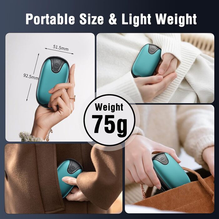 Електричні грілки для рук, набір 2 шт., перезаряджувані, портативні, 3 режими нагріву, ідеальний подарунок для спорту, гольфу, кемпінгу (блакитний)