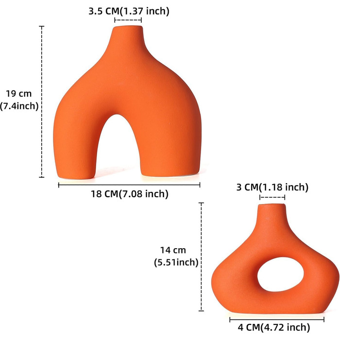 Набір керамічних ваз CEMABT e з 2 подвійних гірських ваз для сучасного декору - вітальня, весілля, стіл, вечірка, офіс (помаранчевий)