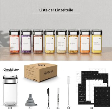 Набір скляних банок для спецій Miorkly 24 шт. з дозатором, 120 мл - органайзер для спецій