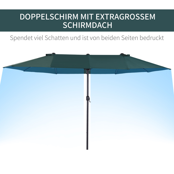 Балконна парасолька Outsunny Doppler, 460 x 270 x 241 см, Ø2,7 м, з поперечною основою, вага, ручний кривошип, висока стабільність, поліестер, ABS, темно-зелений