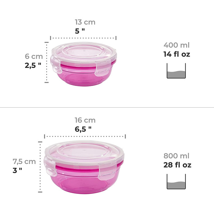 Набір банок для зберігання Грізлі 4 (0,4 л, 0,8 л, 1,4 л, 2,3 л), круглі, пластикові, 100 повітря /вода, банки для зберігання в мікрохвильовій печі, м'ята(близько 0,4 л, 0,8 л, 1,4 л, 2,3 л, ягода)
