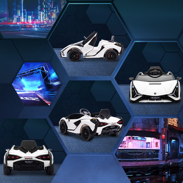 Дитячий електромобіль 12V, 2 режими руху, Lamborghini Sian SUV, іграшковий електромобіль з пультом дистанційного керування, музикою (MP3/USB), світлом, для дітей 3-5 років (37-60 місяців), металевий, білий, розміри: 108 x 62 x 40 см