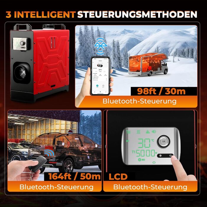 Дизельний обігрівач 8kW, 12V/24V з пультом керування та додатком, для авто, RV, човнів, вантажівок, з LCD-дисплеєм та шумопоглиначем