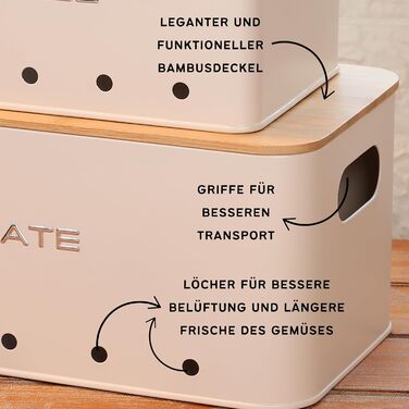 Короб для зберігання картоплі, цибулі та часнику - набір 3 шт. - Короб для овочів з вентиляційними отворами - Матовий чорний (Прямокутний)