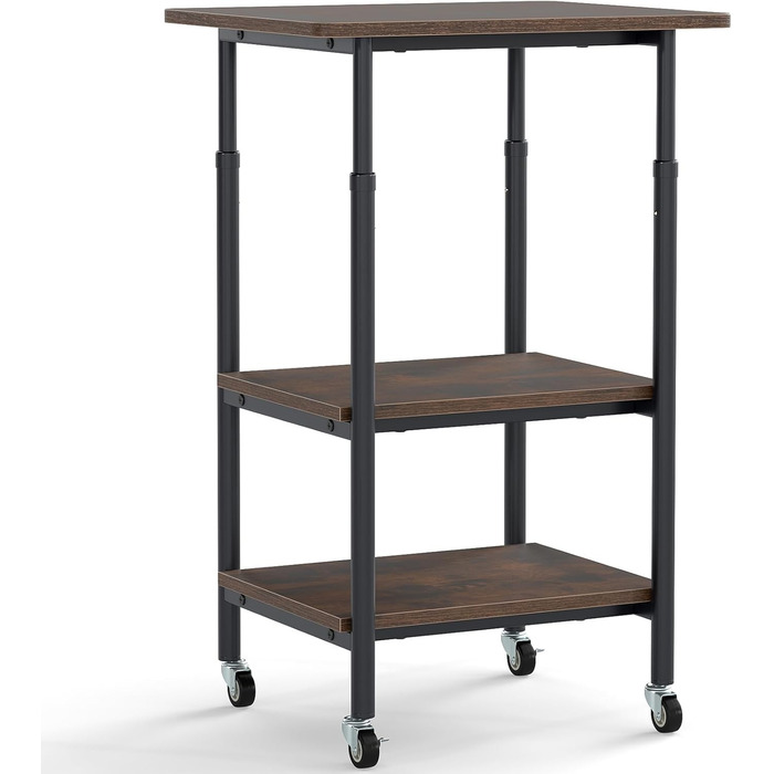 Регульований столик для принтера FANTASK з фіксуючими колесами, 3-рівневий приставний столик вузький на колесах, мобільний візок для зберігання для 3D-принтера, факсу 49 x 40 x 77 см (Коричневий)