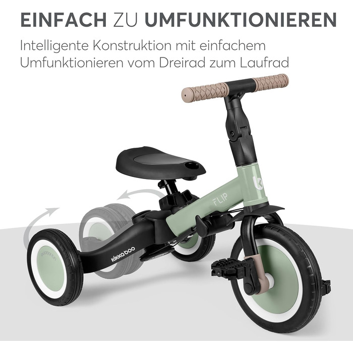 KikkaBoo FLIP Триколісний велосипед 5-в-1 для дітей від 1 року, Армійський зелений