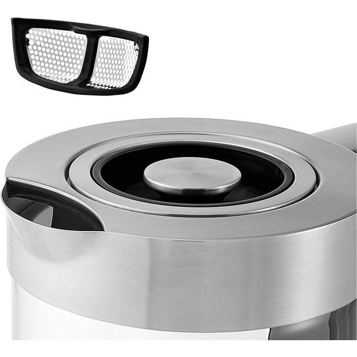 Електричний чайник WMF Lono Silk 1.6 л з нержавіючої сталі, з фільтром від накипу, бездротовий, з поворотним підставою, антифнгер, відкривання однією рукою, зовнішній індикатор рівня води (1.4л - 1.7л)