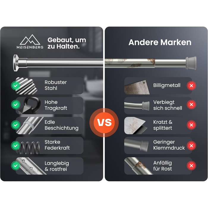 Штанга для душу без свердління 160-210 см, срібна, Ø 25 мм, телескопічна, з кріпленнями - для вікна, душу та перегородки