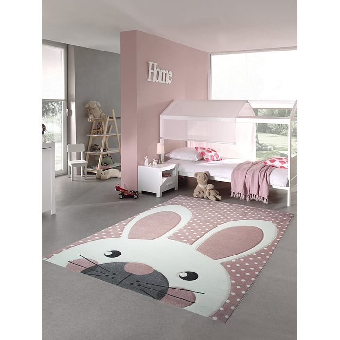 Дитячий килимок Ігровий килимок Килим для дитячої кімнати Дитячий килимок Зайчик розміром 80х150 см (120 х 170 см, Pink White Grey)