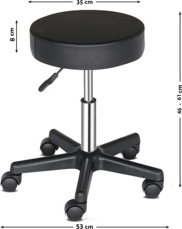 Табурет TactFire на колесах, регульований по висоті, обертається на 360, масажний спа-салон для офісу (1, чорний)