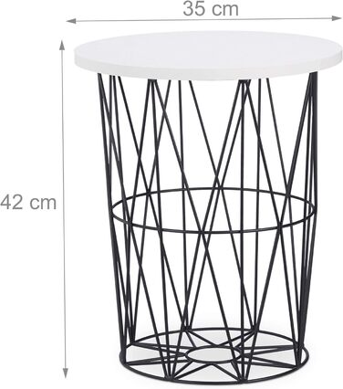 Біло-чорний круглий журнальний столик з металевим кошиком, декоративний журнальний столик, стіл для вітальні сучасний, висота 45 см, (Дизайн А)