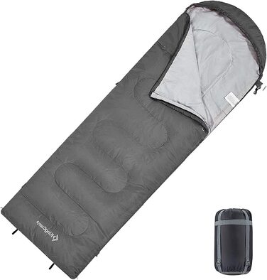 Спальний мішок KingCamp, ковдра, спальні мішки, легкі теплі спальні мішки для дітей і дорослих, для активного відпочинку, для походів 3-4 сезони, з сумкою для перенесення (для дітей 165 x 70 см сірого кольору)