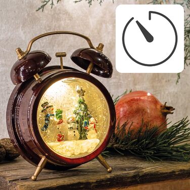 LED ліхтар Hellum Снігова куля на Новий Рік, 14x20 см, святкова прикраса, батарейний, прикраса на Різдво, 524321 (Сніговик, будильник)