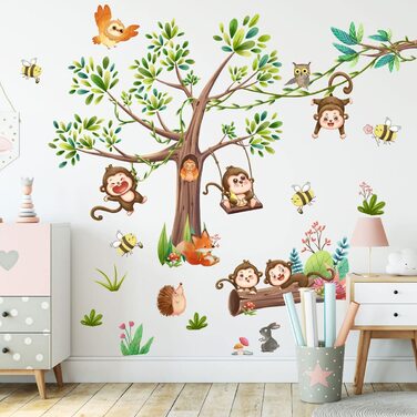 Самоклеюча наклейка на стіну Хаофудзі, наклейка на стіну для дитячої кімнати, великі наклейки на стіну, для хлопчиків, Лісові тварини, джунглі, дерево, Сафарі, настінні малюнки, наклейки на стіну для маленьких хлопчиків, декоративні шпалери, Настінний дек