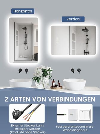 Дзеркало для ванної кімнати Habison з підсвічуванням, Bluetooth, 60x80 см, LED, протитуманне, 3 режими, диммування, IP44