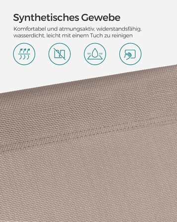 Лежак для відпочинку SONGMICS, розкладний, 193 x 53 x 29 см, до 150 кг, захист від сонця, подушка, регульована спинка, для саду, басейну, тераси (Taupe, без наматрацу)