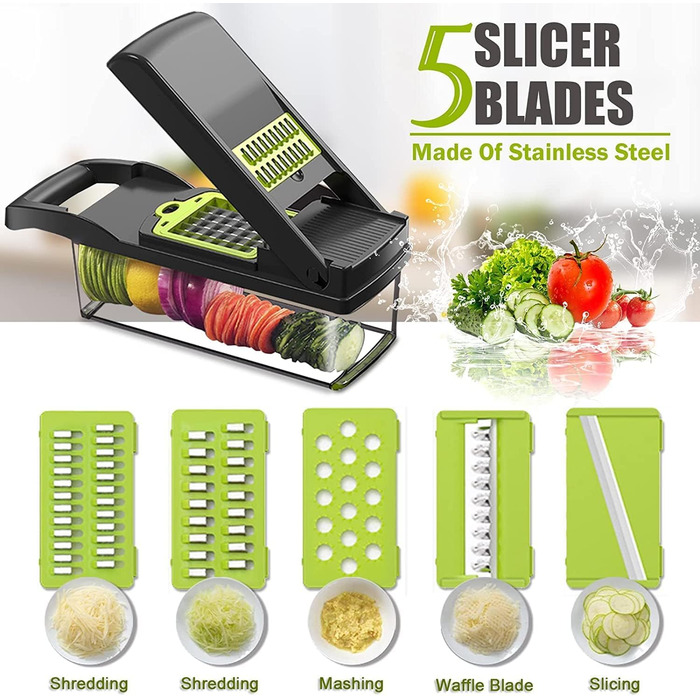 Багатофункціональний набір для нарізки овочів 22-в-1: спіралізатор, тертка, нарізач цибулі, картоплі та фруктів. З контейнером 1.2л та дренажним кошиком (сірий)