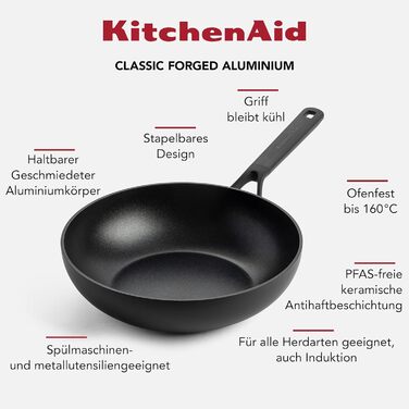 Сковорода KitchenAid Classic Forged 24 см, з антипригарним покриттям, для індукційних плит, чорна