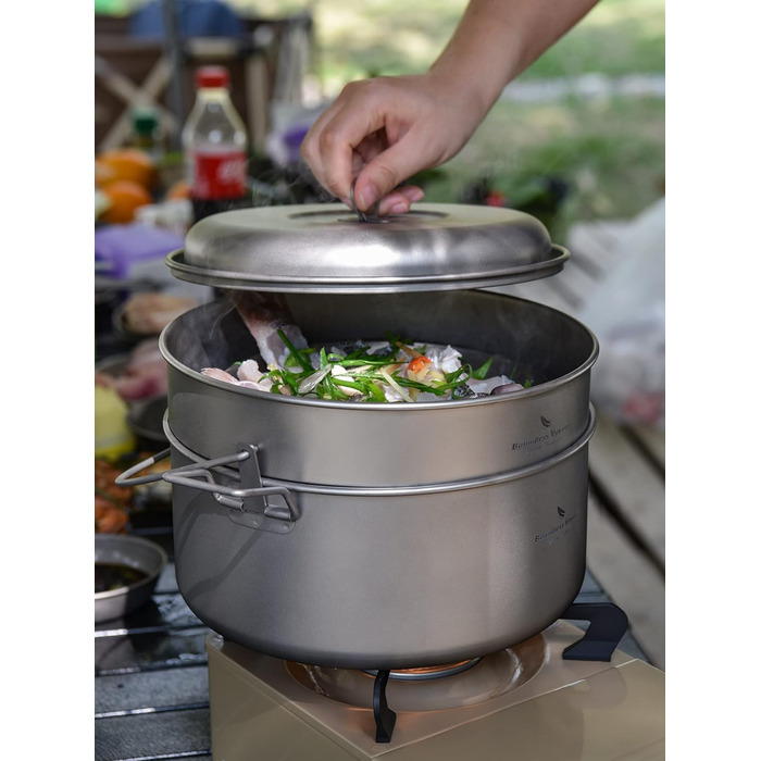 Набір посуду iBasingo 4.5L та 2L: каструля, пароварка, для кемпінгу, пікніка, туризму. Підходить для 3-5 осіб.