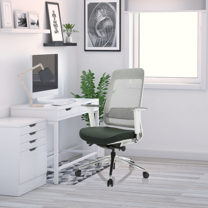 Офісне крісло / поворотне крісло CHIARO T2 WHITE сітка / тканина темно-зелений / сірий hjh OFFICE