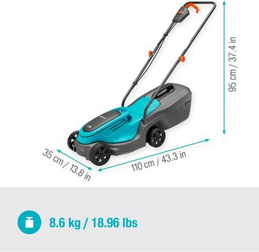 Акумуляторний газонокосарка Gardena PowerMax 37/36V P4A: комплект, до 350 м², ширина зрізу 37 см, об'єм травоспіральника 45 л, центральне регулювання висоти зрізу, двигун PowerPlus з Eco-режимом