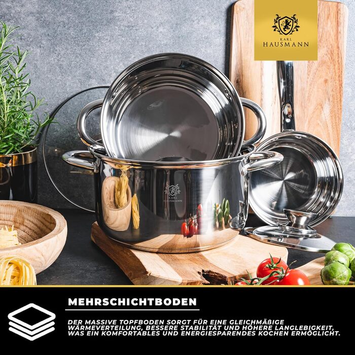 Набір каструль з нержавіючої сталі 3 шт. для всіх типів плит - каструлі з мірною шкалою, з кришкою з термостійкого скла