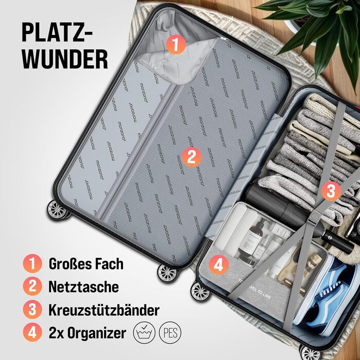 Набір валіз Monzana® 3шт (зелений) M-L-XL з замком, органайзером та вагами - гнучкі ручки, подвійні колеса, підставка, тріумф, валіза з жорстким корпусом, багажний набір