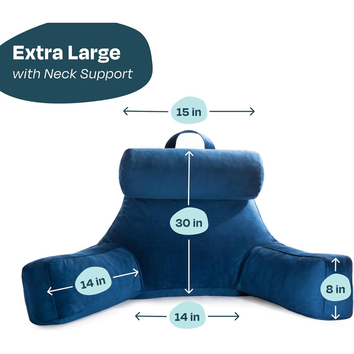 Подушка для читання Linenspa з подрібненим пінополіуретаном Memory Foam, подушка для спини для читання, ігор, перегляду телевізора, подушка на стілець, для гуртожитків, велика (X-Large) з підтримкою шиї, темно-синя