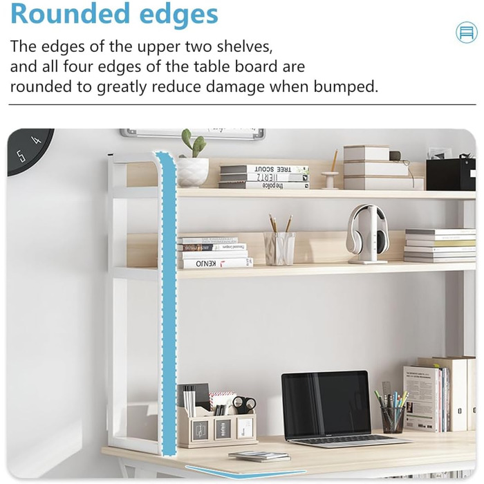 Комп'ютерний стіл 80 x 50 см з полицями, білий та світло-бежевий для дому та офісу