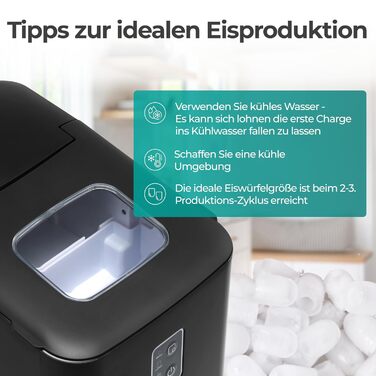 Льодогенератор KLAMER 24 кг/добу, 3 розміри кубиків льоду, 2.2л резервуар, 130W, тихий, чорний