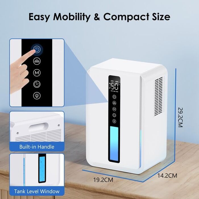 Електричний осушувач повітря 2500 мл, 3 швидкості, 2 режими, таймер 48 год, авто-стоп, захист від замерзання, для спальні та ванної кімнати