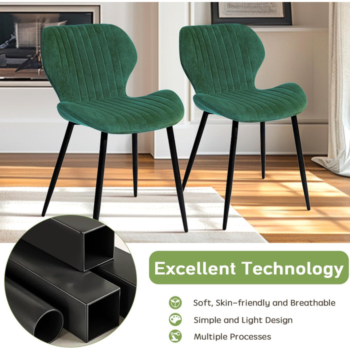Набір з 2-х м'яких крісел для вітальні, кухні та їдальні CangLong, зелені, з масивними дерев'яними ніжками