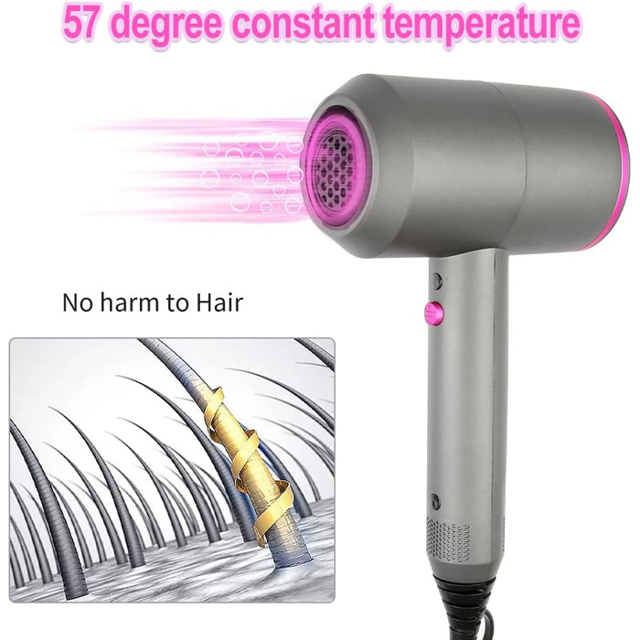 Професійний іонізуючий фен для волосся Faszin з AC-мотором, 2 швидкостями та 3 режимами температури, сірий (дифузор та 2 концентратора в комплекті)