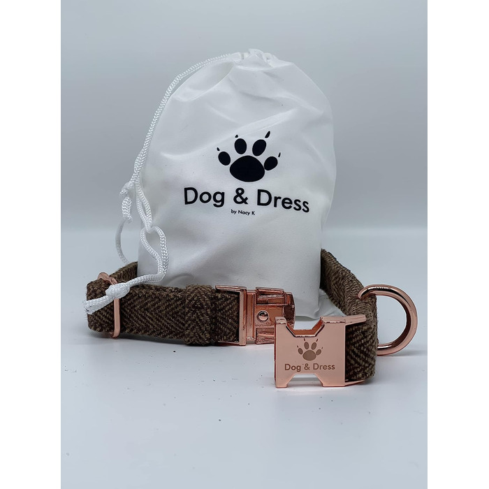 Нашийник для собак Dog & Dress Argos, коричневий, рожеве золото, нейлон, застібка-кнопка, макс. 50 символів