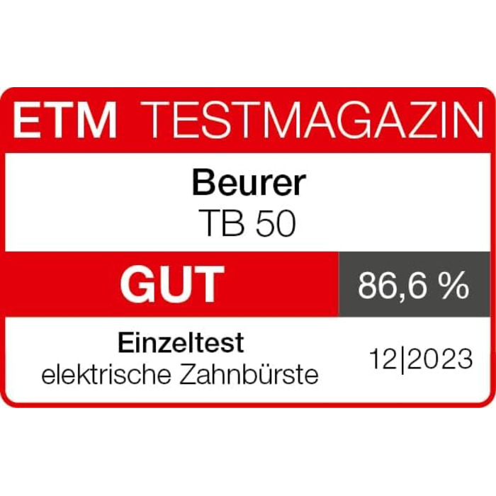 Електрична зубна щітка Beurer TB 50 з 3 програмами очищення, осцилюючо-імпульсна технологія, сенсор тиску, акумулятор на 45 днів