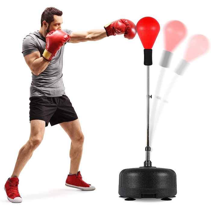 Боксерська стійка преміум-класу від MSPORTS Punchingball i регульований по висоті тренажер для боксерської стійки, в тому числі. Боксерська груша 110-150 см I підставка для боксу Тренажер для боксу для тренувань з боксу (червоний)