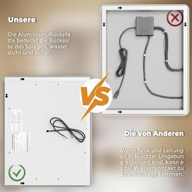 Дзеркало для ванної кімнати LOMIKEN з підсвічуванням, 60 x 50 x 3,5 см, LED, 6400K, холодний білий, енергозбереження, вертикальне/горизонтальне кріплення