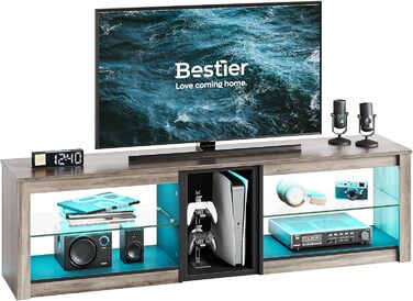 ТВ-тумба Bestier для телевізорів до 65 дюймів, 160x35x52 см з RGB-підсвічуванням та органайзером для кабелів, сірий колір