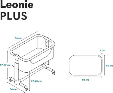Дитяче ліжко Lionelo Leonie Plus 3 в 1 (ліжко, приліжкова колиска, гойдалка) сірого кольору, до 9 кг, з регулюванням висоти, повітряні стінки, знімною бічною панеллю, коліщатка з гальмом, великий кошик