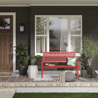 Металева лавка Grand Patio для саду, парку, балкону, на 2-3 особи. Лавка з підлокітниками та спинкою, ретро-стиль, сталь, чавун, колір Bossa Nova Rot