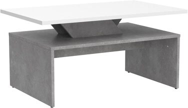 Сучасний журнальний столик з піднятою стільницею в бетонному вигляді, білий - екстравагантний журнальний столик для вашої вітальні - 100 x 50 x 60 см (Ш/В/Г) Бетон / Білий