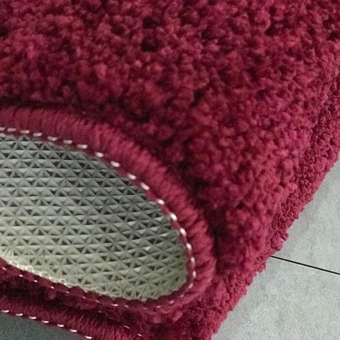 Набір килимків для ванної кімнати Jianyana 3 шт. з мікрофібри, антиковзаючі, м'які, пухнасті, з контрастним малюнком (смугастий винний колір)