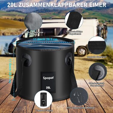Портативна кемпінгова душа з акумулятором 6000mAh, 20L, з набором: душ, шланг 2м, для кемпінгу, відпочинку, автомийки, тварин. Чорний колір