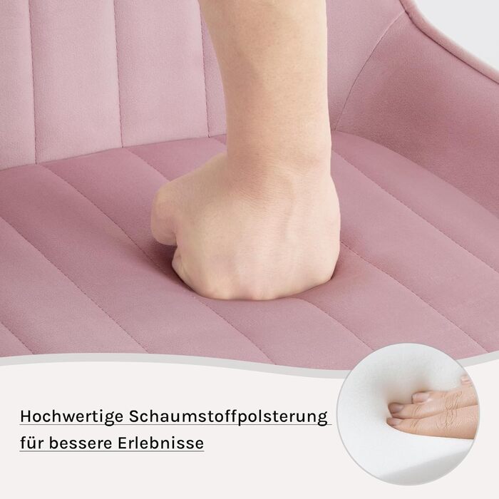 Набір з 2 стільців Lestarain для їдальні, вітальні, кухні, ретро стиль, м'яке сидіння з велюру, металеві ніжки, до 150 кг, рожевий велюр